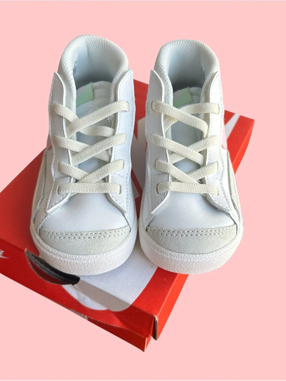 Nike Blazer Mid ‘77 Kids White High-Top Sneakers with Pink Swoosh (Size 7C)